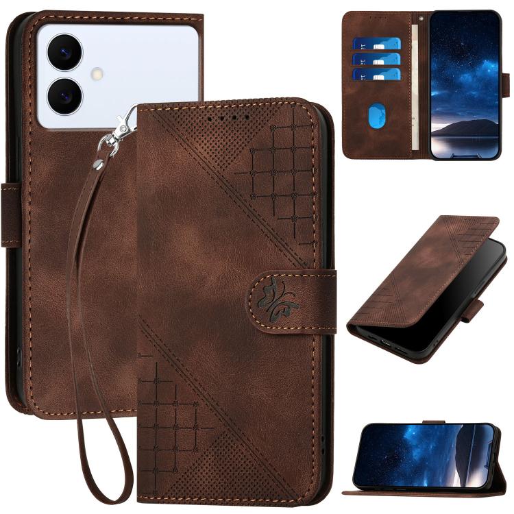 YX0080 Custodia per telefono in pelle con motivo a farfalla in rilievo e cordino, For Galaxy S26 FE 5G, For Samsung Galaxy S26 Edge 5G, For Samsung Galaxy S26 Ultra 5G, For Samsung Galaxy S26 5G