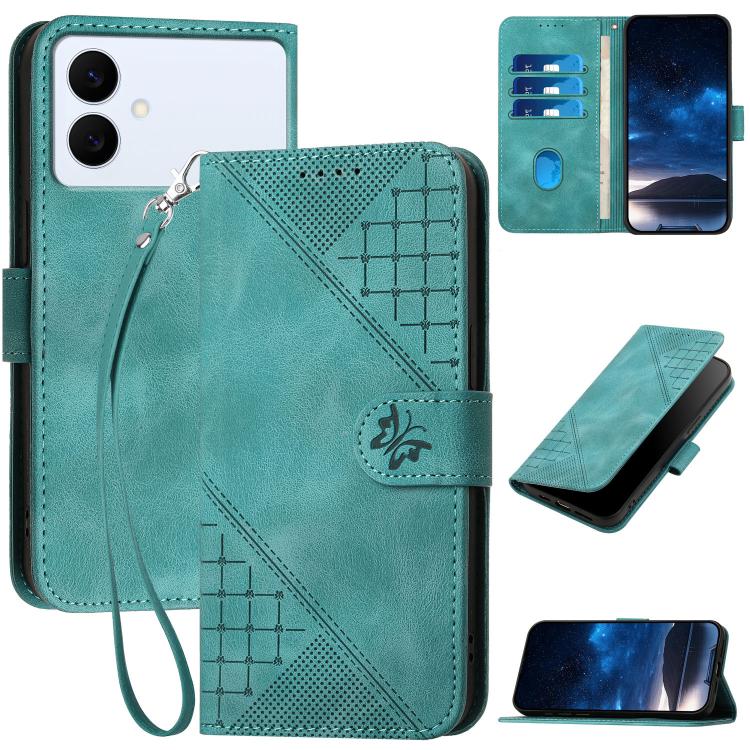 YX0080 Custodia per telefono in pelle con motivo a farfalla in rilievo e cordino, For Galaxy S26 FE 5G, For Samsung Galaxy S26 Edge 5G, For Samsung Galaxy S26 Ultra 5G, For Samsung Galaxy S26 5G