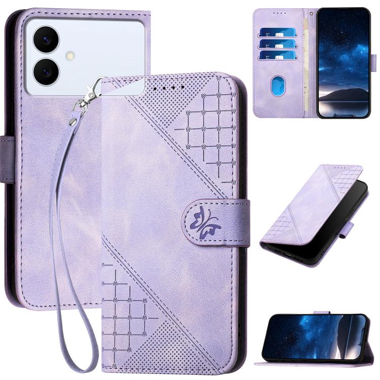 YX0080 Custodia per telefono in pelle con motivo a farfalla in rilievo e cordino, For Galaxy S26 FE 5G, For Samsung Galaxy S26 Edge 5G, For Samsung Galaxy S26 Ultra 5G, For Samsung Galaxy S26 5G