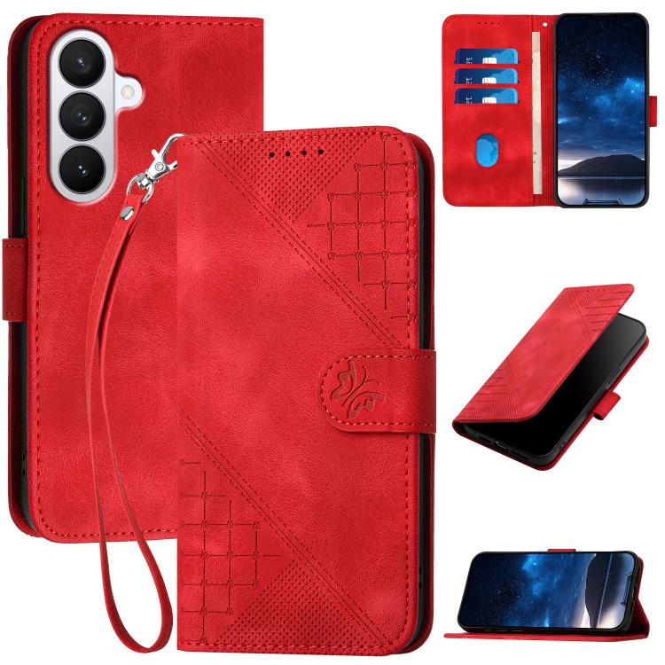 YX0080 Custodia per telefono in pelle con motivo a farfalla in rilievo e cordino, For Galaxy S26 FE 5G, For Samsung Galaxy S26 Edge 5G, For Samsung Galaxy S26 Ultra 5G, For Samsung Galaxy S26 5G