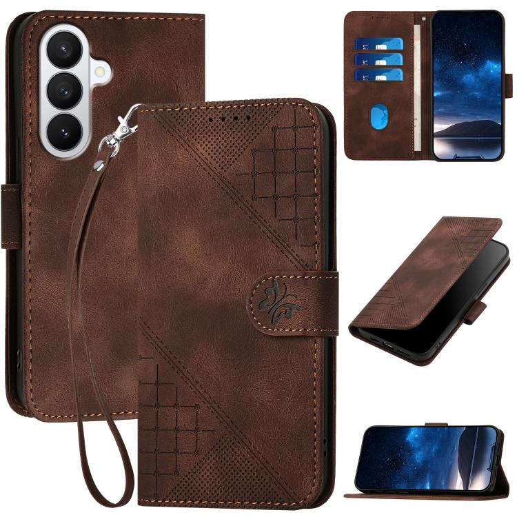 YX0080 Custodia per telefono in pelle con motivo a farfalla in rilievo e cordino, For Galaxy S26 FE 5G, For Samsung Galaxy S26 Edge 5G, For Samsung Galaxy S26 Ultra 5G, For Samsung Galaxy S26 5G