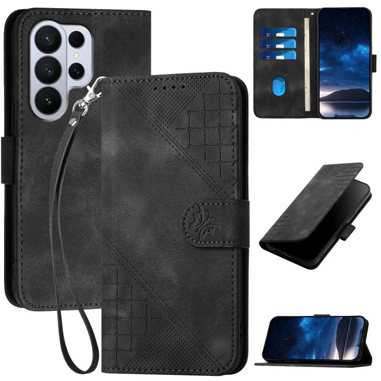 YX0080 Custodia per telefono in pelle con motivo a farfalla in rilievo e cordino, For Galaxy S26 FE 5G, For Samsung Galaxy S26 Edge 5G, For Samsung Galaxy S26 Ultra 5G, For Samsung Galaxy S26 5G
