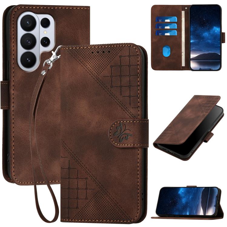YX0080 Custodia per telefono in pelle con motivo a farfalla in rilievo e cordino, For Galaxy S26 FE 5G, For Samsung Galaxy S26 Edge 5G, For Samsung Galaxy S26 Ultra 5G, For Samsung Galaxy S26 5G
