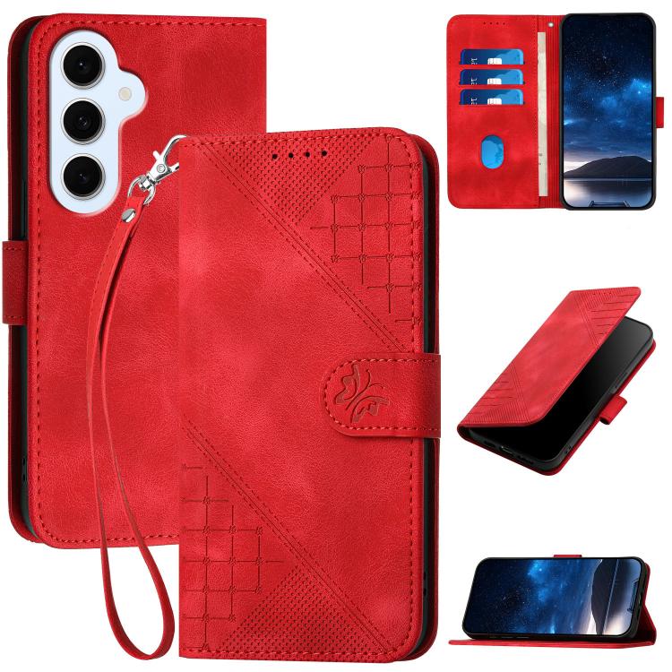 YX0080 Custodia per telefono in pelle con motivo a farfalla in rilievo e cordino, For Galaxy S26 FE 5G, For Samsung Galaxy S26 Edge 5G, For Samsung Galaxy S26 Ultra 5G, For Samsung Galaxy S26 5G