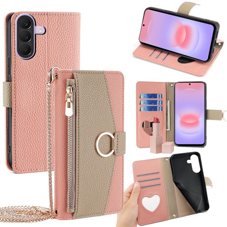 Custodia per telefono in pelle con texture Litchi a tracolla, For Galaxy A57 5G, For Galaxy A37 5G, For Samsung Galaxy A17 5G, For Samsung Galaxy F06 5G