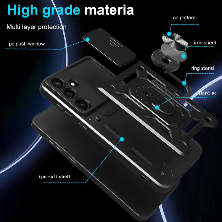 Custodia per telefono TPU+PC con design scorrevole per fotocamera, For Galaxy S26 FE / S25 FE 5G, For Samsung Galaxy S26+ 5G, For Samsung Galaxy S26 Ultra 5G