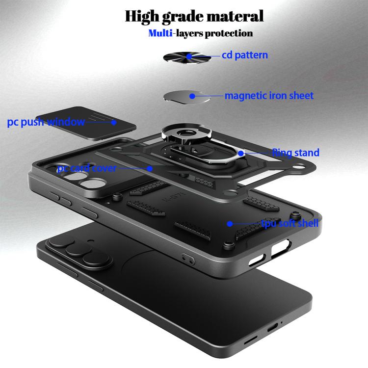 Custodia per telefono TPU+PC con design scorrevole per fotocamera, For Samsung Galaxy S26 5G, For Samsung Galaxy S25 Edge 5G, For Samsung Galaxy S25 5G