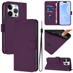 Custodia per telefono in pelle tinta unita effetto pelle con cordino, For iPhone 16 Pro