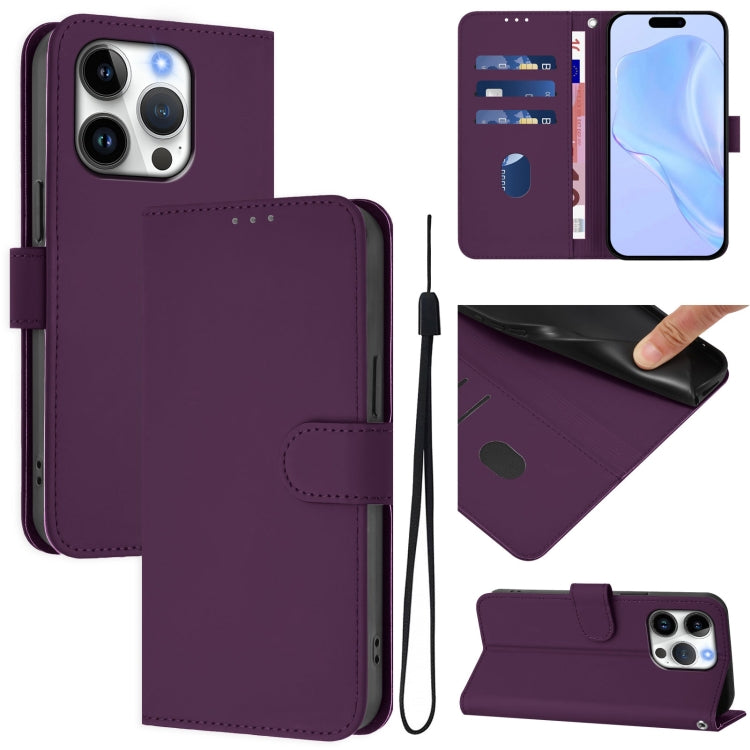 Custodia per telefono in pelle tinta unita effetto pelle con cordino, For iPhone 16 Pro