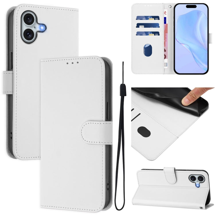 Custodia per telefono in pelle tinta unita effetto pelle con cordino, For iPhone 16 Plus