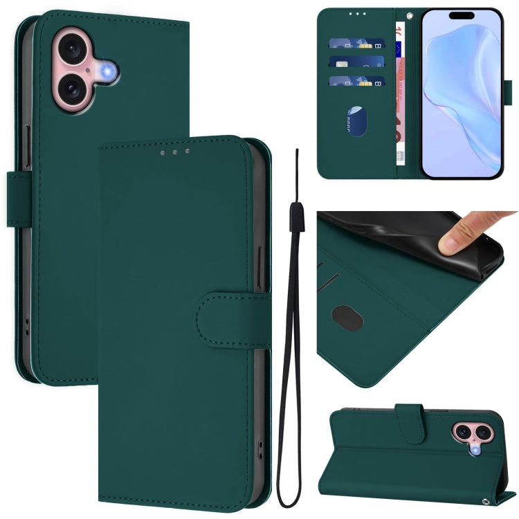 Custodia per telefono in pelle tinta unita effetto pelle con cordino, For iPhone 16