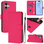 Custodia per telefono in pelle tinta unita effetto pelle con cordino, For iPhone 16