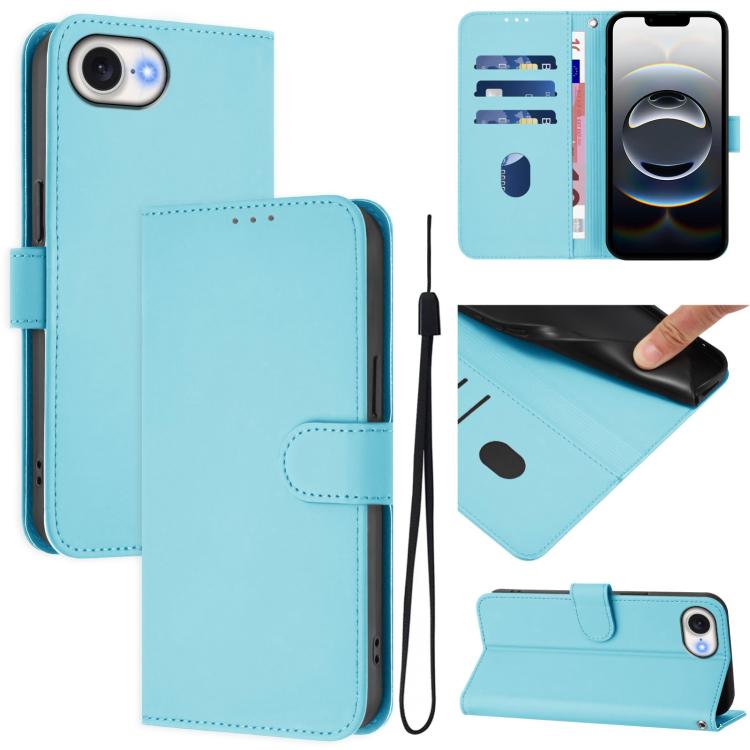 Custodia per telefono in pelle tinta unita effetto pelle con cordino, For iPhone 17e / 16e