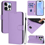 Custodia per telefono in pelle tinta unita effetto pelle con cordino, For iPhone 15 Pro