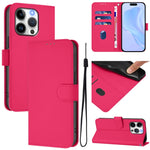 Custodia per telefono in pelle tinta unita effetto pelle con cordino, For iPhone 15 Pro