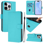 Custodia per telefono in pelle tinta unita effetto pelle con cordino, For iPhone 15 Pro