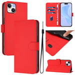 Custodia per telefono in pelle tinta unita effetto pelle con cordino, For iPhone 15 Plus