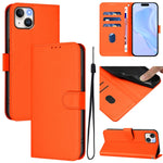 Custodia per telefono in pelle tinta unita effetto pelle con cordino, For iPhone 15 Plus