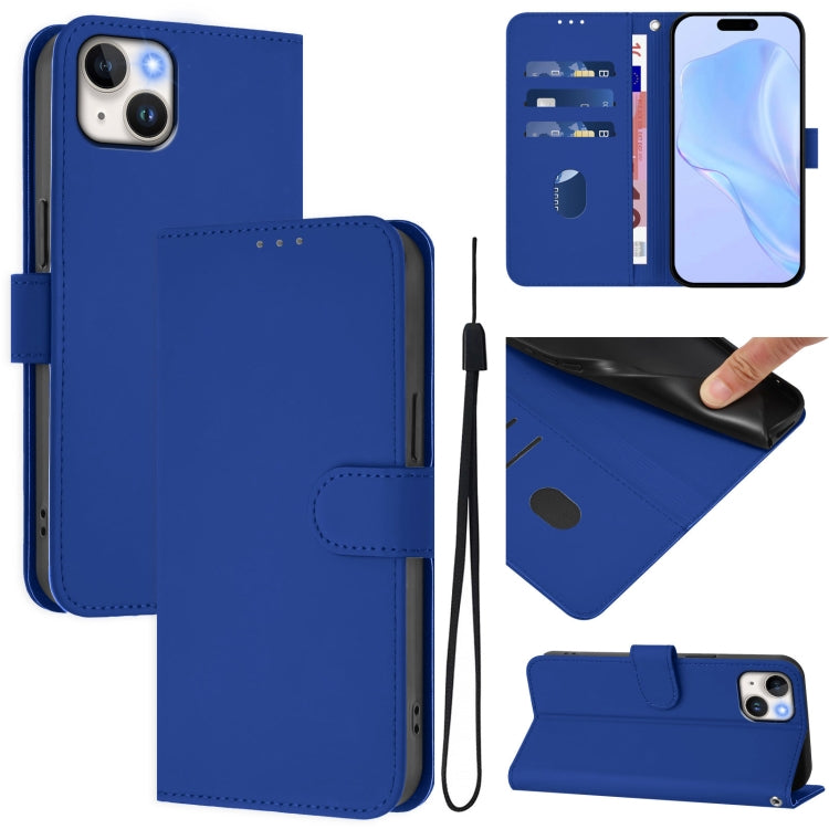 Custodia per telefono in pelle tinta unita effetto pelle con cordino, For iPhone 15 Plus