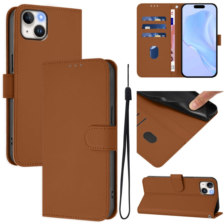 Custodia per telefono in pelle tinta unita effetto pelle con cordino, For iPhone 14 Plus