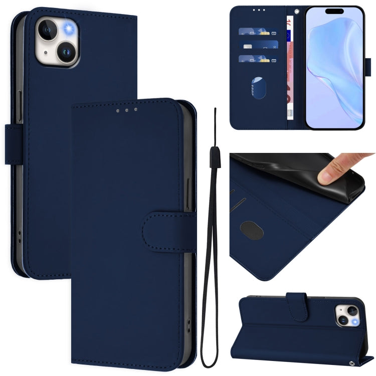 Custodia per telefono in pelle tinta unita effetto pelle con cordino, For iPhone 14 Plus