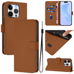 Custodia per telefono in pelle tinta unita effetto pelle con cordino, For iPhone 14 Pro