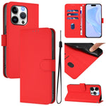 Custodia per telefono in pelle tinta unita effetto pelle con cordino, For iPhone 14 Pro