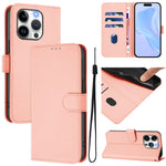 Custodia per telefono in pelle tinta unita effetto pelle con cordino, For iPhone 14 Pro