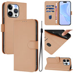 Custodia per telefono in pelle tinta unita effetto pelle con cordino, For iPhone 14 Pro
