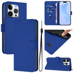 Custodia per telefono in pelle tinta unita effetto pelle con cordino, For iPhone 14 Pro