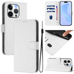 Custodia per telefono in pelle tinta unita effetto pelle con cordino, For iPhone 14 Pro