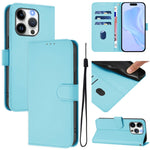 Custodia per telefono in pelle tinta unita effetto pelle con cordino, For iPhone 14 Pro