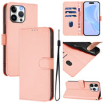 Custodia per telefono in pelle tinta unita effetto pelle con cordino, For iPhone 14 Pro Max