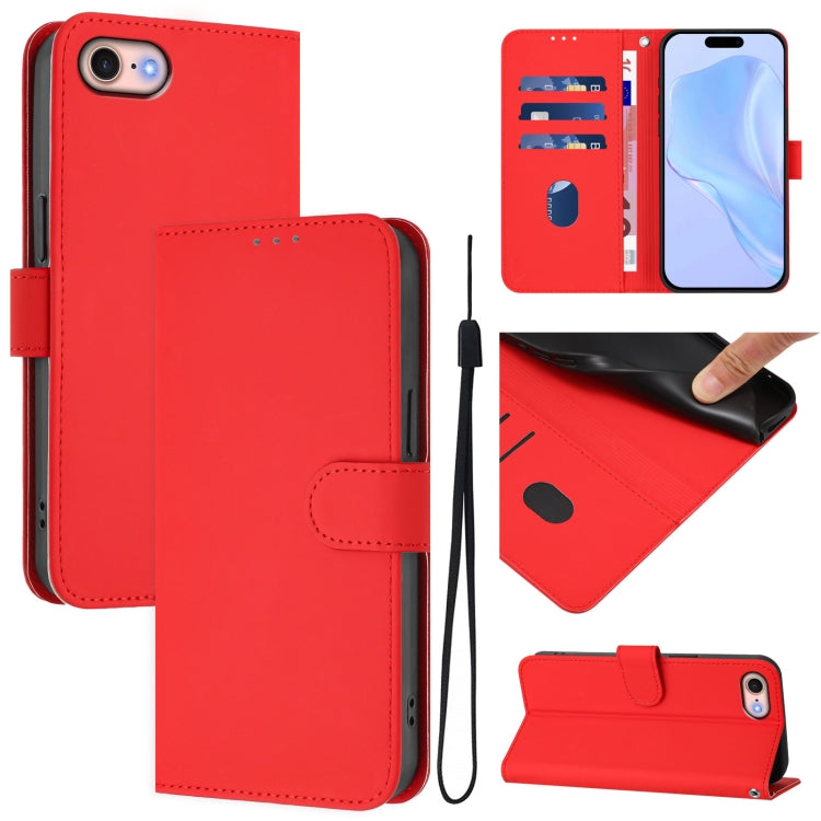 Custodia per telefono in pelle tinta unita effetto pelle con cordino, For iPhone SE 2022 / 2020