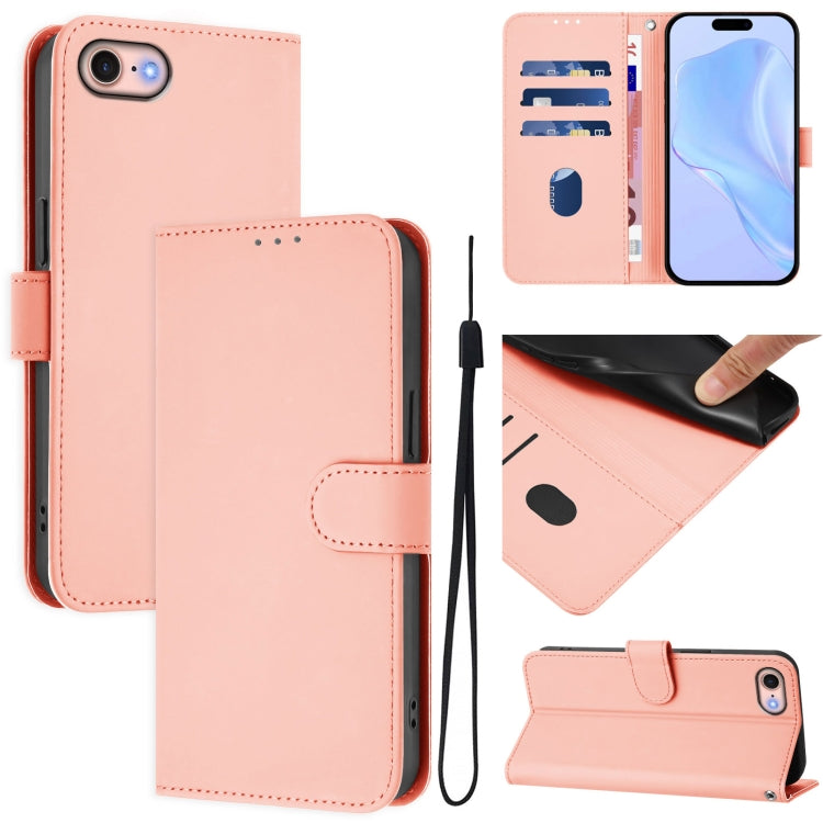 Custodia per telefono in pelle tinta unita effetto pelle con cordino, For iPhone SE 2022 / 2020