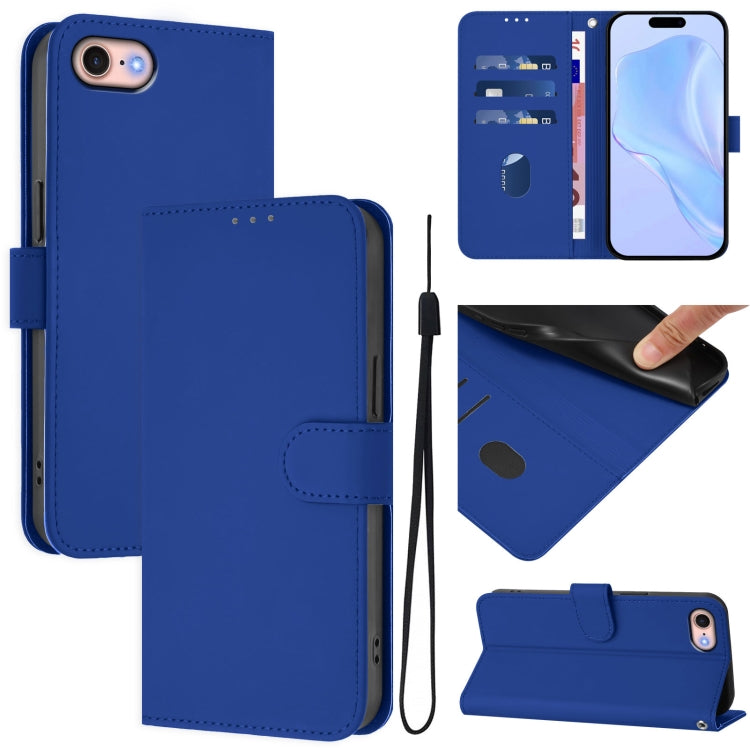 Custodia per telefono in pelle tinta unita effetto pelle con cordino, For iPhone SE 2022 / 2020