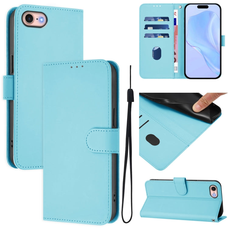 Custodia per telefono in pelle tinta unita effetto pelle con cordino, For iPhone SE 2022 / 2020