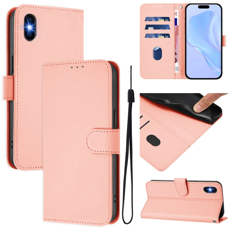 Custodia per telefono in pelle tinta unita effetto pelle con cordino, For iPhone XS / X