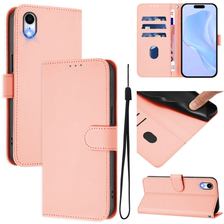 Custodia per telefono in pelle tinta unita effetto pelle con cordino, For iPhone XR