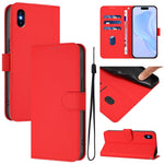 Custodia per telefono in pelle tinta unita effetto pelle con cordino, For iPhone XS Max