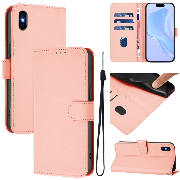 Custodia per telefono in pelle tinta unita effetto pelle con cordino, For iPhone XS Max