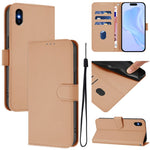 Custodia per telefono in pelle tinta unita effetto pelle con cordino, For iPhone XS Max