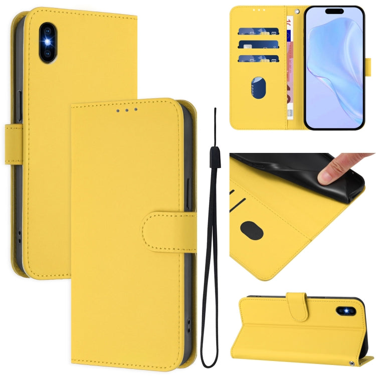 Custodia per telefono in pelle tinta unita effetto pelle con cordino, For iPhone XS Max