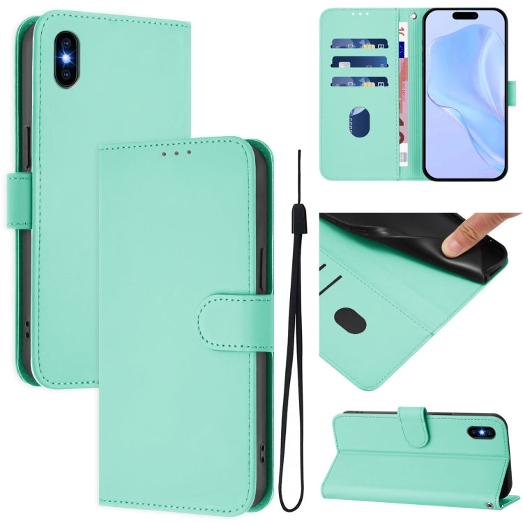 Custodia per telefono in pelle tinta unita effetto pelle con cordino, For iPhone XS Max