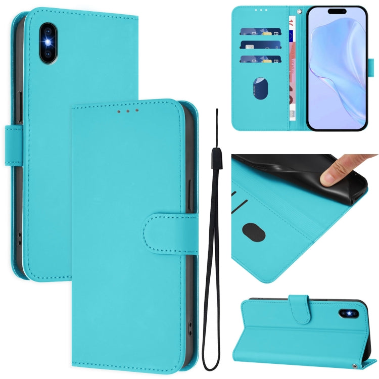 Custodia per telefono in pelle tinta unita effetto pelle con cordino, For iPhone XS Max