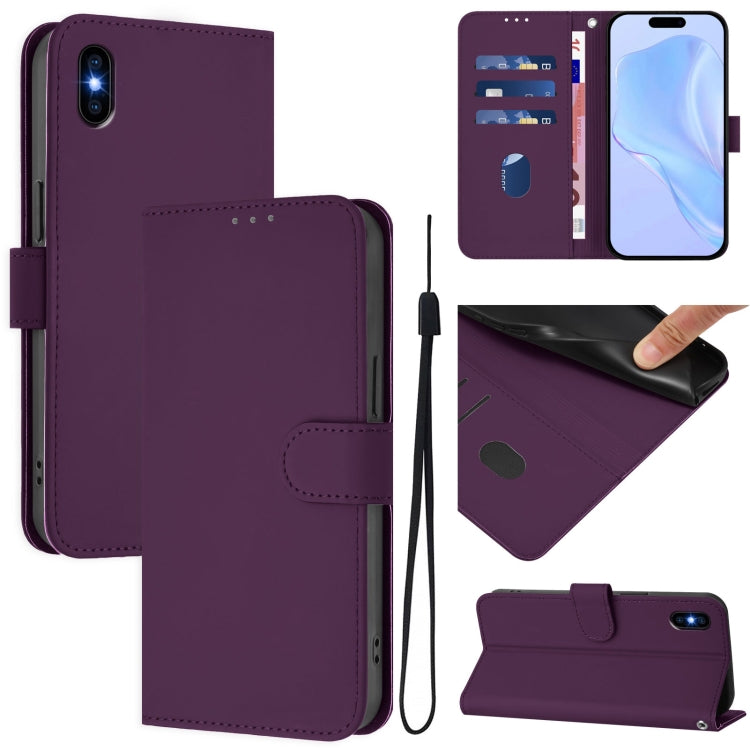 Custodia per telefono in pelle tinta unita effetto pelle con cordino, For iPhone XS Max