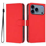 Custodia per telefono in pelle tinta unita effetto pelle con cordino, For iPhone 17 Pro