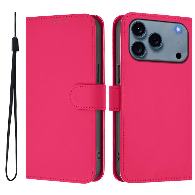 Custodia per telefono in pelle tinta unita effetto pelle con cordino, For iPhone 17 Pro