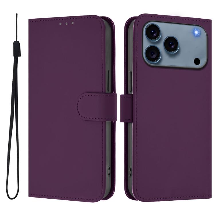 Custodia per telefono in pelle tinta unita effetto pelle con cordino, For iPhone 17 Pro