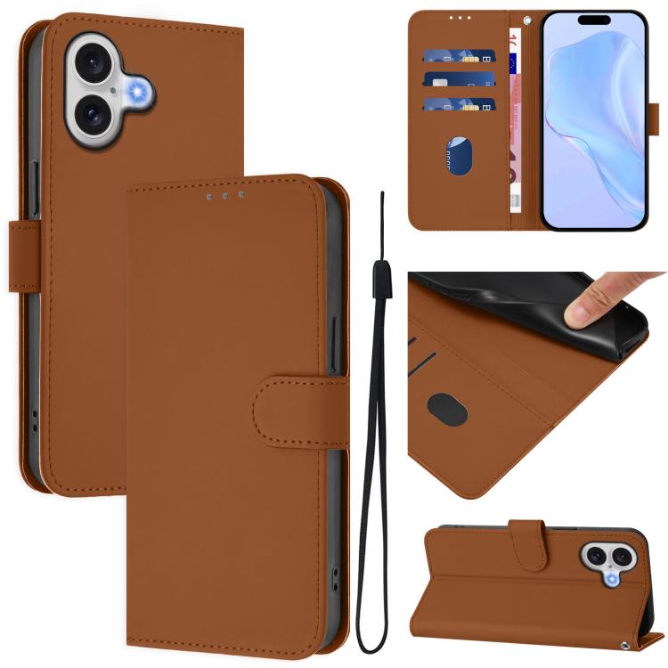 Custodia per telefono in pelle tinta unita effetto pelle con cordino, For iPhone 17